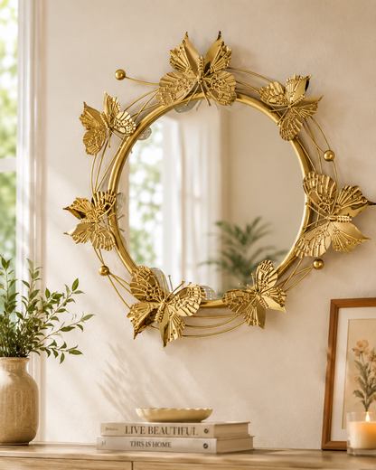 Golden Butterfly Bloom Wall Mirror