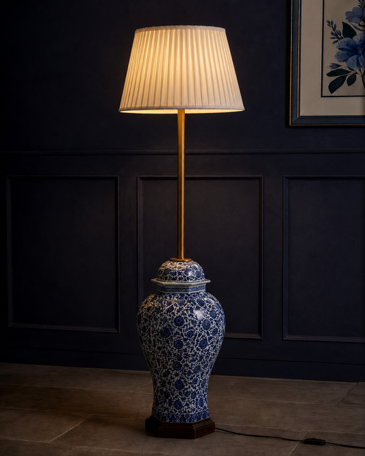 Floral Harmony Temple Jar Floor Lamp