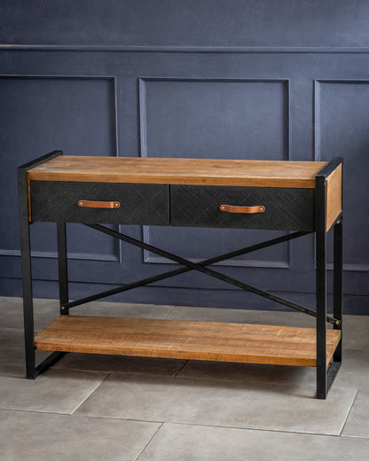 Rustic Edge Storage Console Table