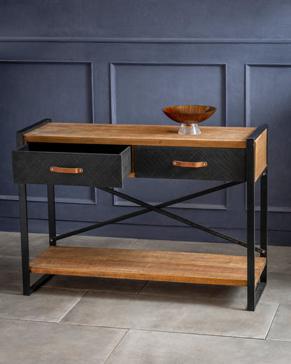 Rustic Edge Storage Console Table