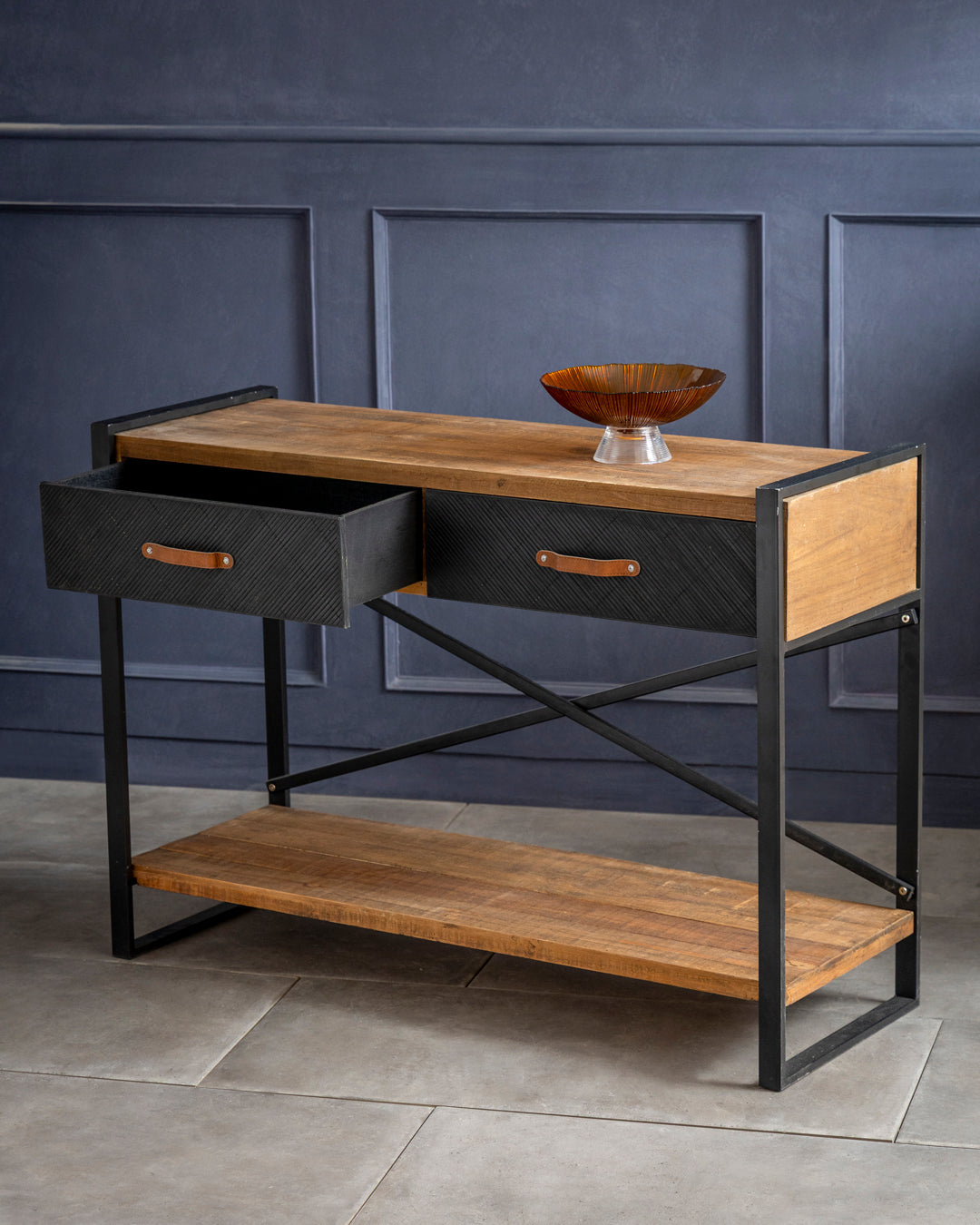 Rustic Edge Storage Console Table