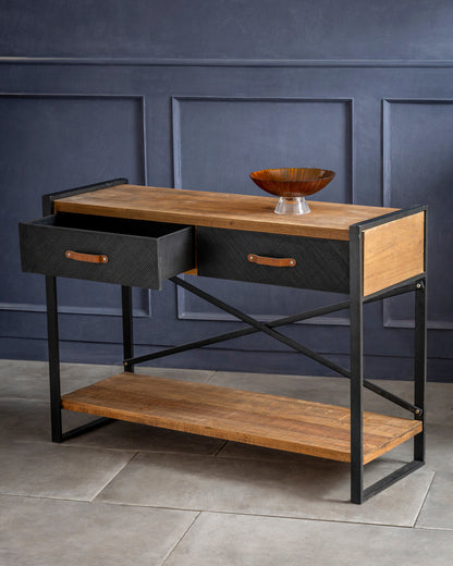 Rustic Edge Storage Console Table