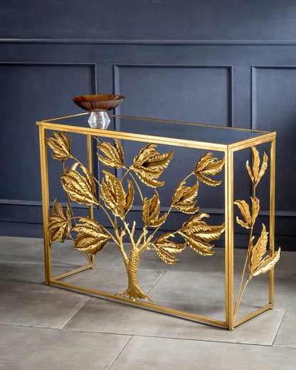 Regal Golden Tree Console Table