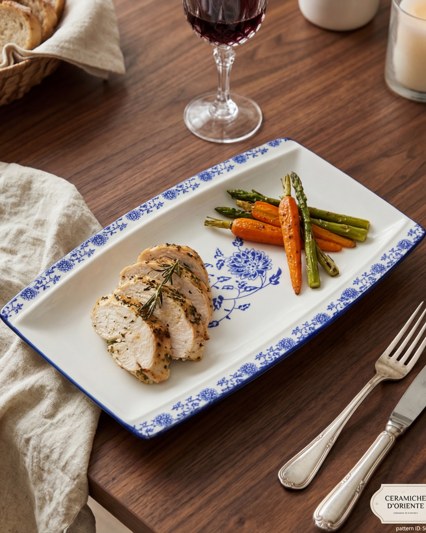 Elegant Blue Floral Serving Platter