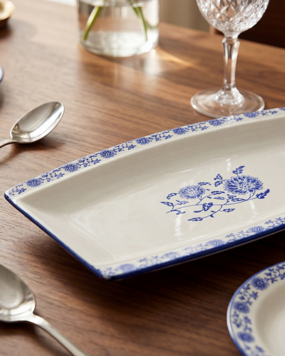 Elegant Blue Floral Serving Platter