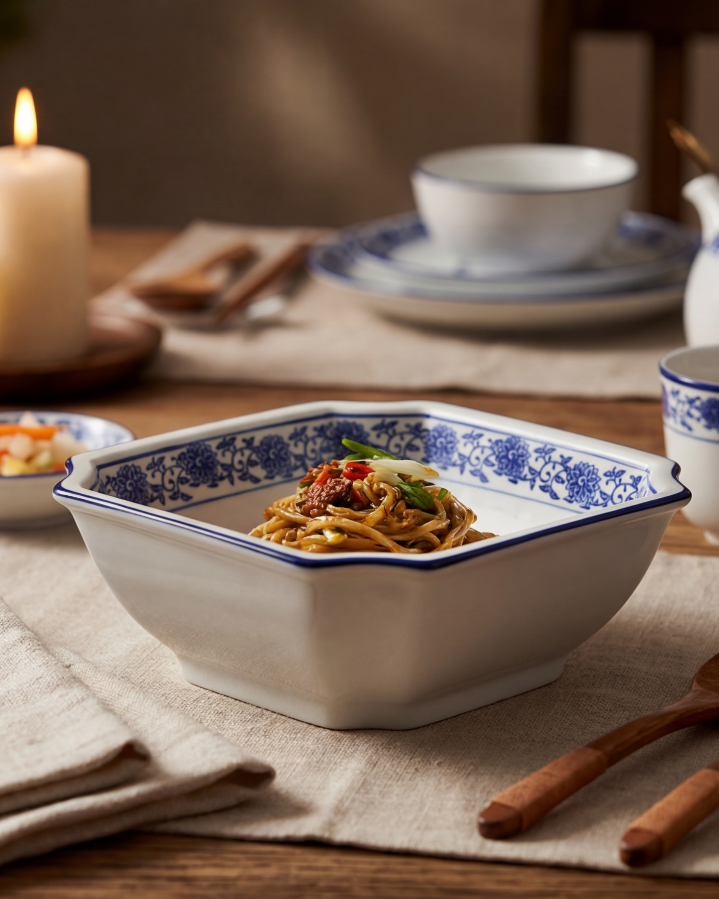 Classic Blue Floral Square Bowl