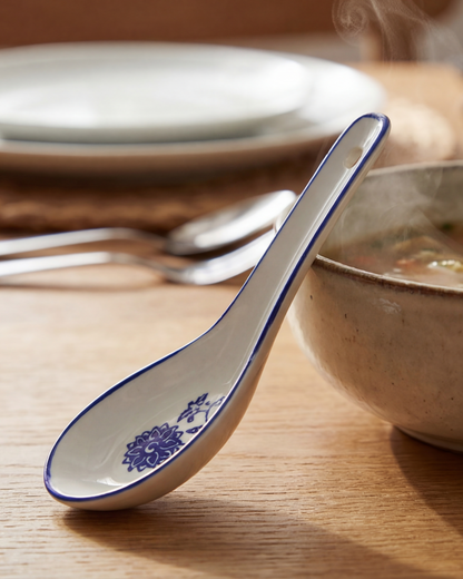 Classic Blue Floral Ceramic Spoon - Set Of 6