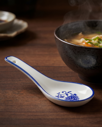 Classic Blue Floral Ceramic Spoon - Set Of 6