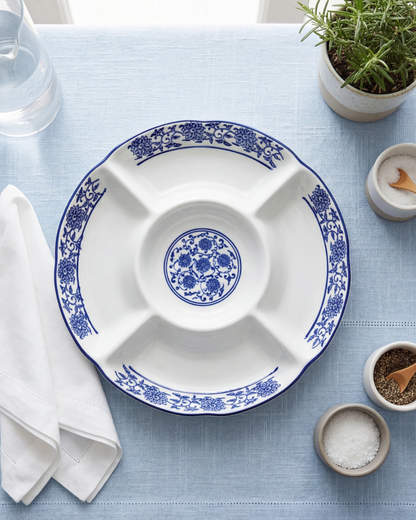 Royal Blue Floral Chip & Dip Platter