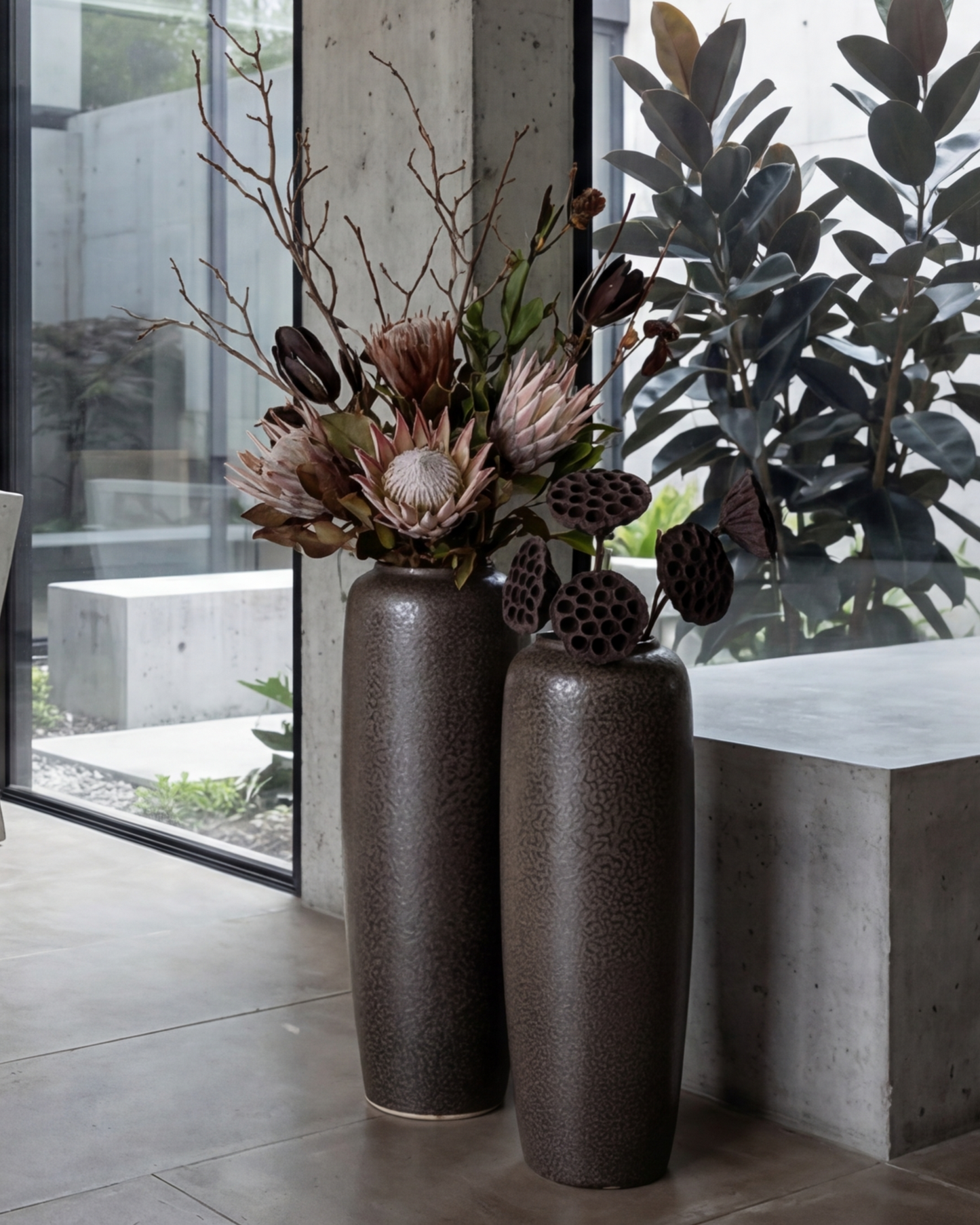 Charcoal Matte Textured Floor Vase - Small