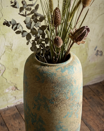 Antique Teal Textured Floor Vase - Small