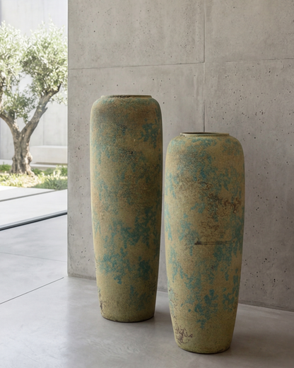 Antique Teal Textured Floor Vase - Large
