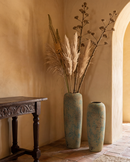 Antique Teal Textured Floor Vase - Large