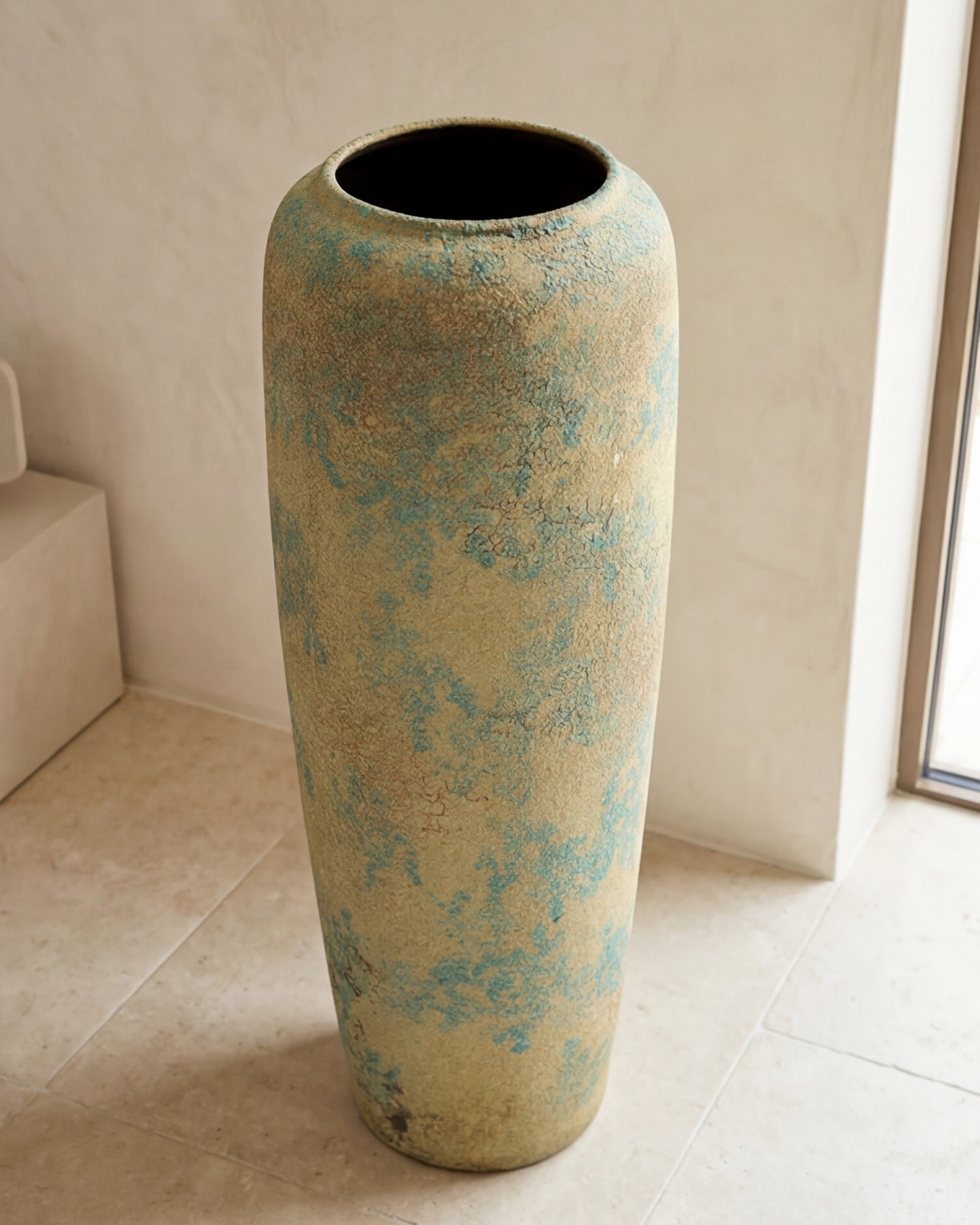 Antique Teal Textured Floor Vase - Large