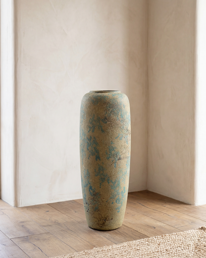 Antique Teal Textured Floor Vase - Small
