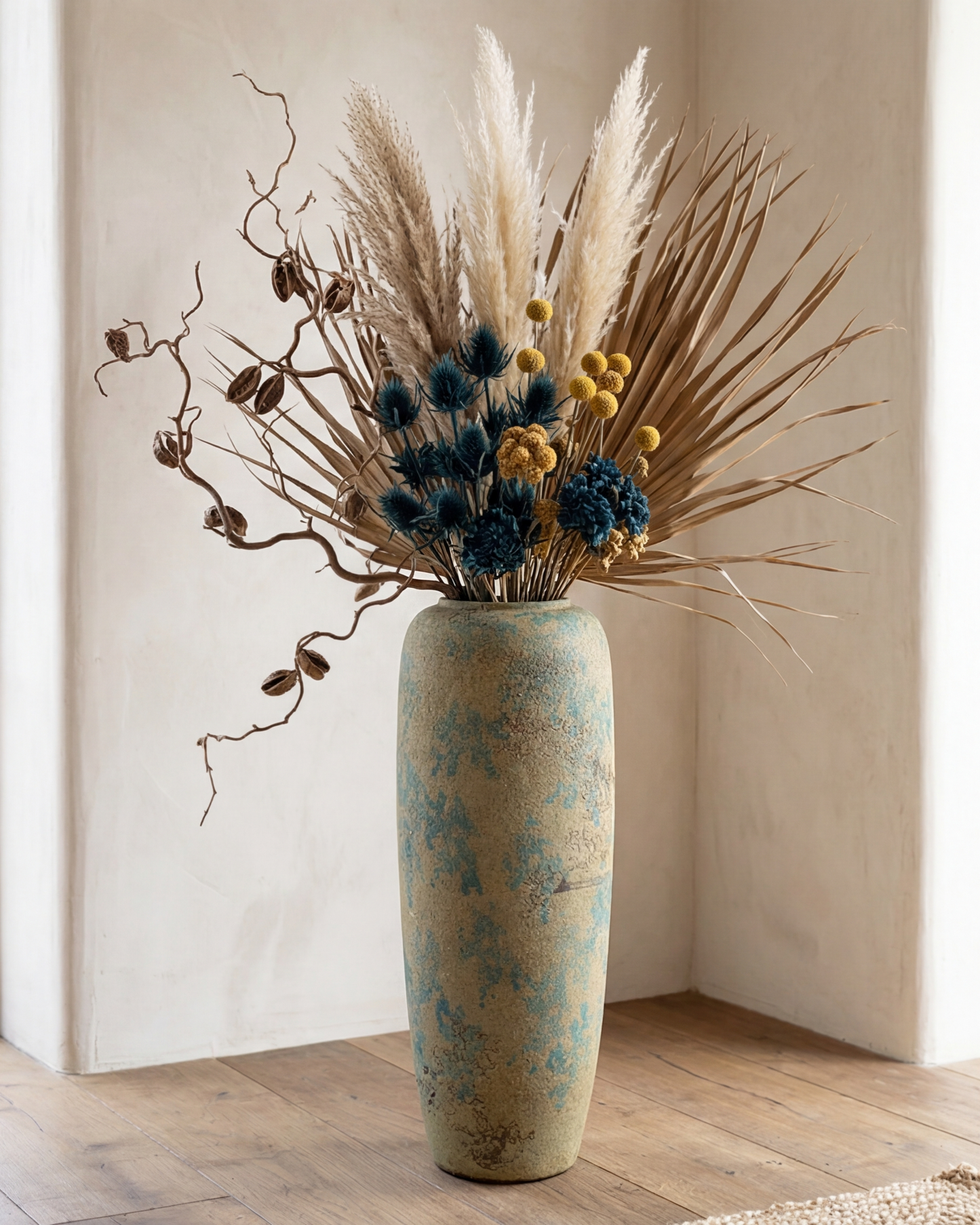 Antique Teal Textured Floor Vase - Small