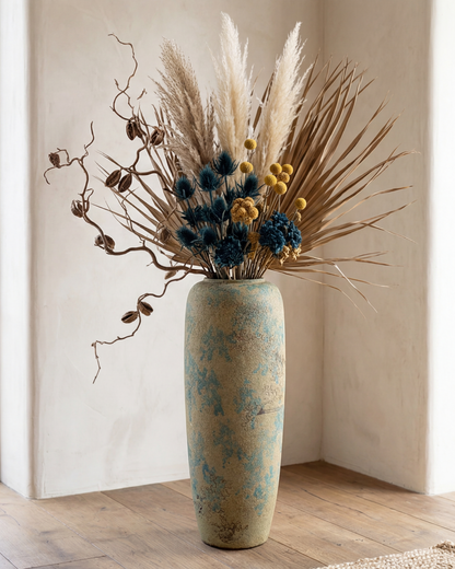 Antique Teal Textured Floor Vase - Small