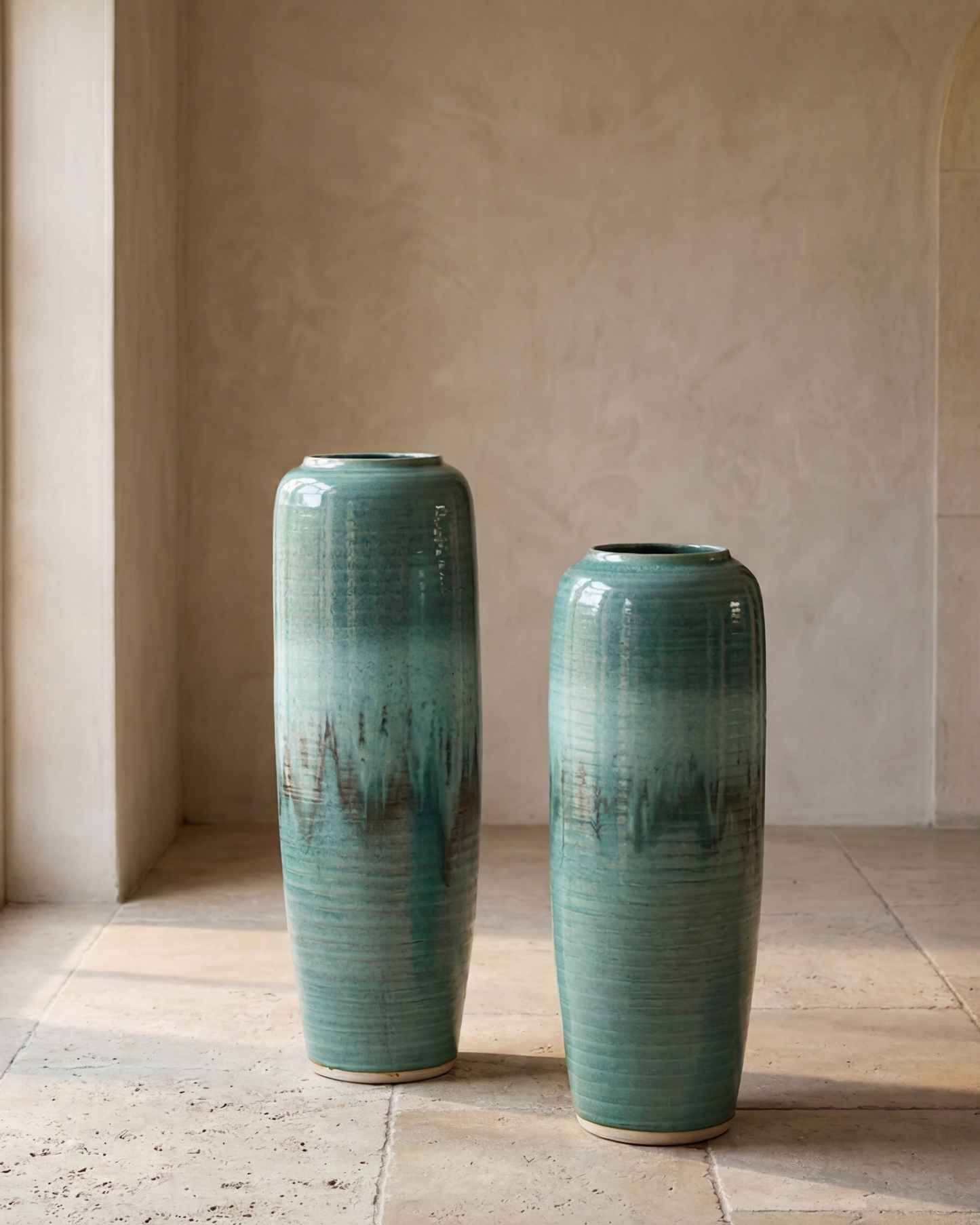 Deep Emerald Textured Floor Vase - Small