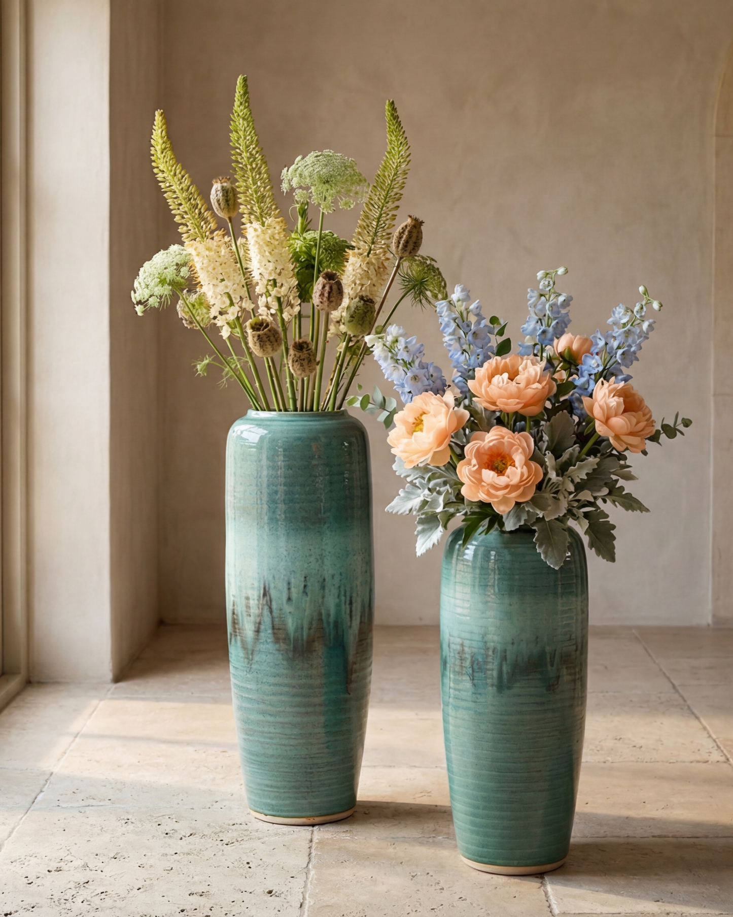 Deep Emerald Textured Floor Vase - Small