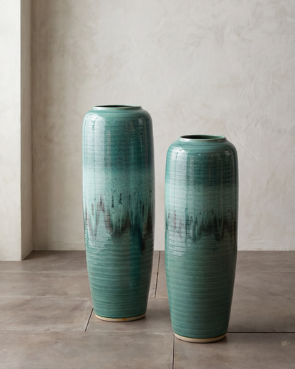 Deep Emerald Textured Floor Vase - Small