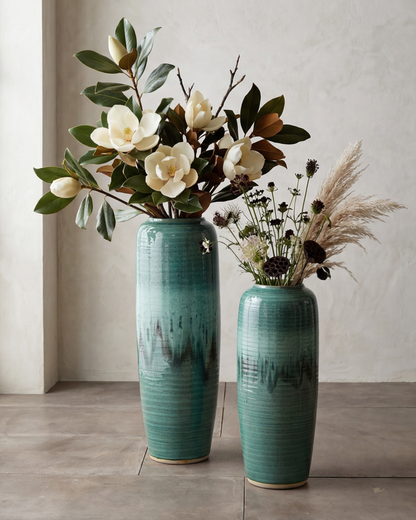 Deep Emerald Textured Floor Vase - Large