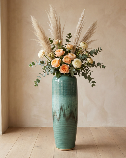 Deep Emerald Textured Floor Vase - Large