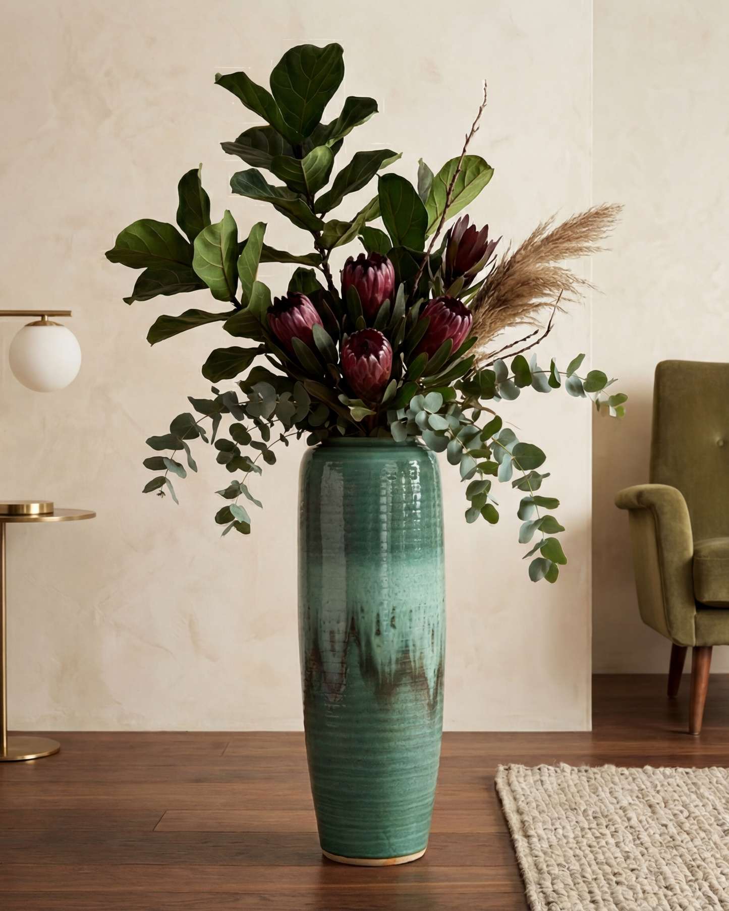 Deep Emerald Textured Floor Vase - Large