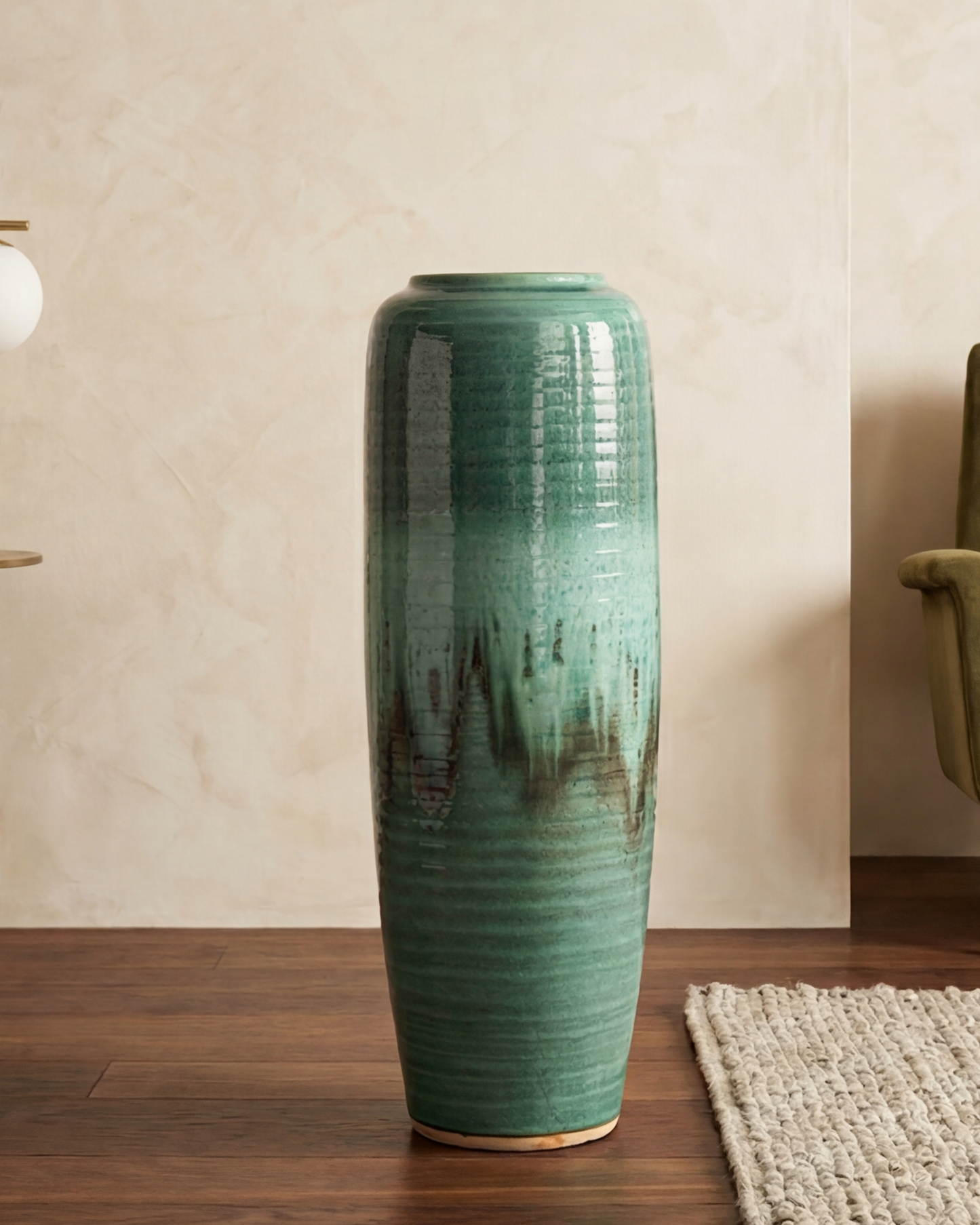 Deep Emerald Textured Floor Vase - Large