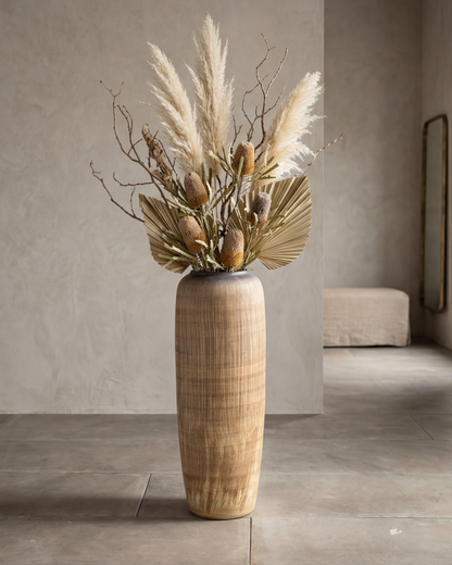 Walnut Wood Finish Floor Vase - Small