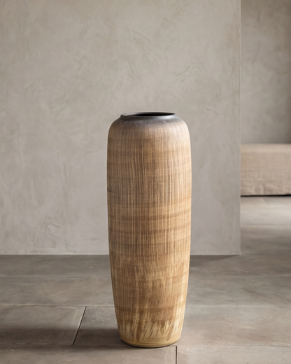 Walnut Wood Finish Floor Vase - Small