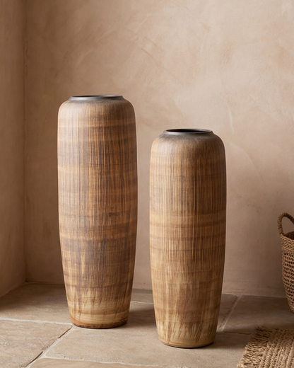 Walnut Wood Finish Floor Vase - Small