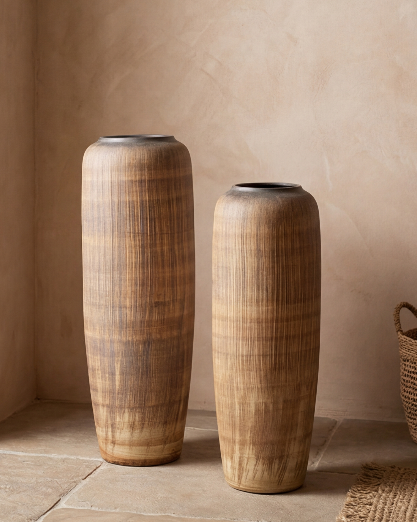 Walnut Wood Finish Floor Vase - Large