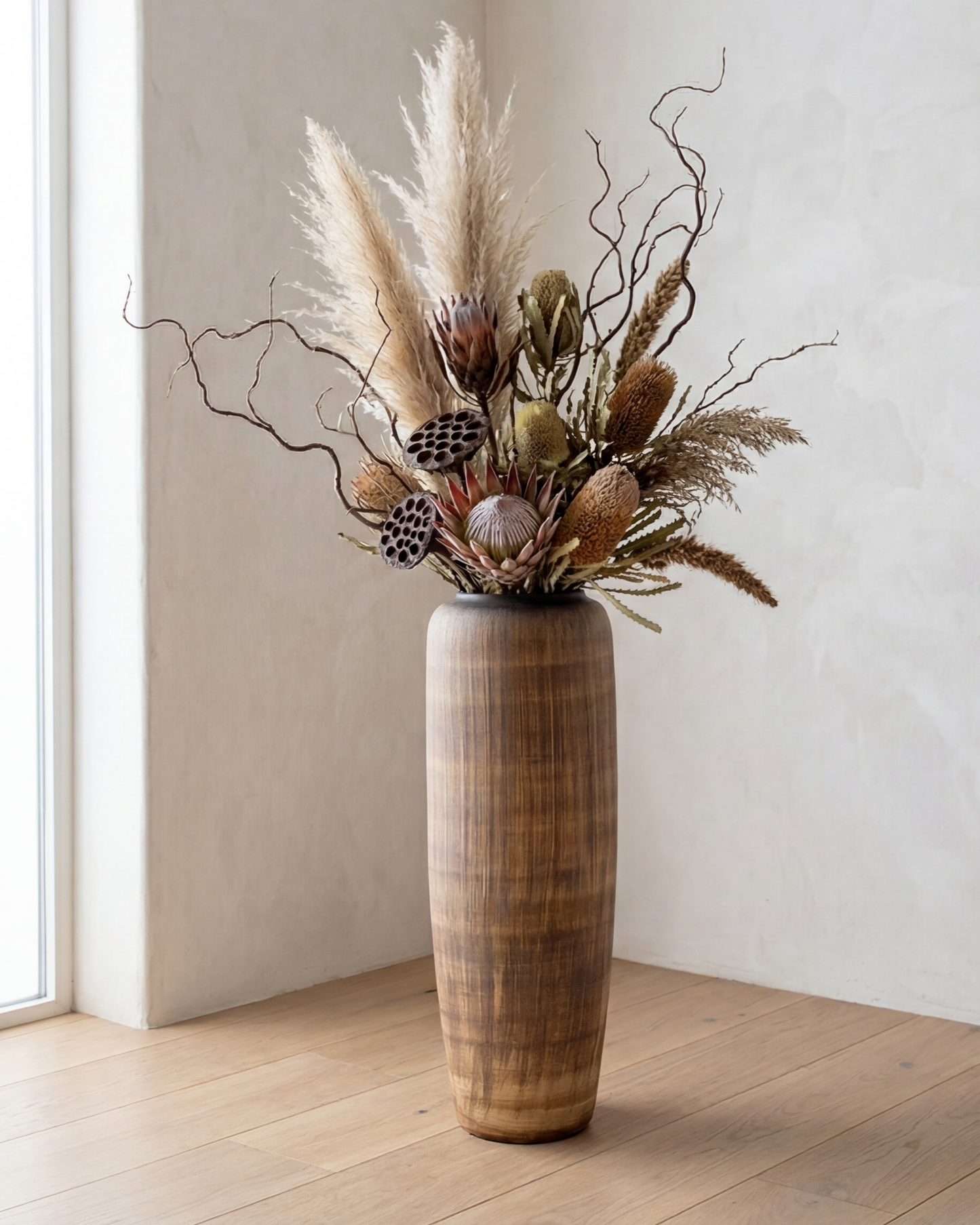 Walnut Wood Finish Floor Vase - Large