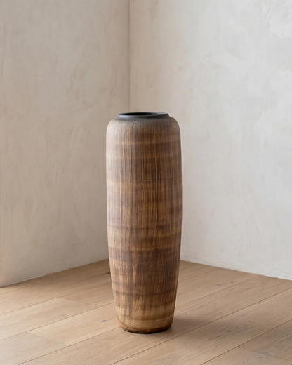 Walnut Wood Finish Floor Vase - Large