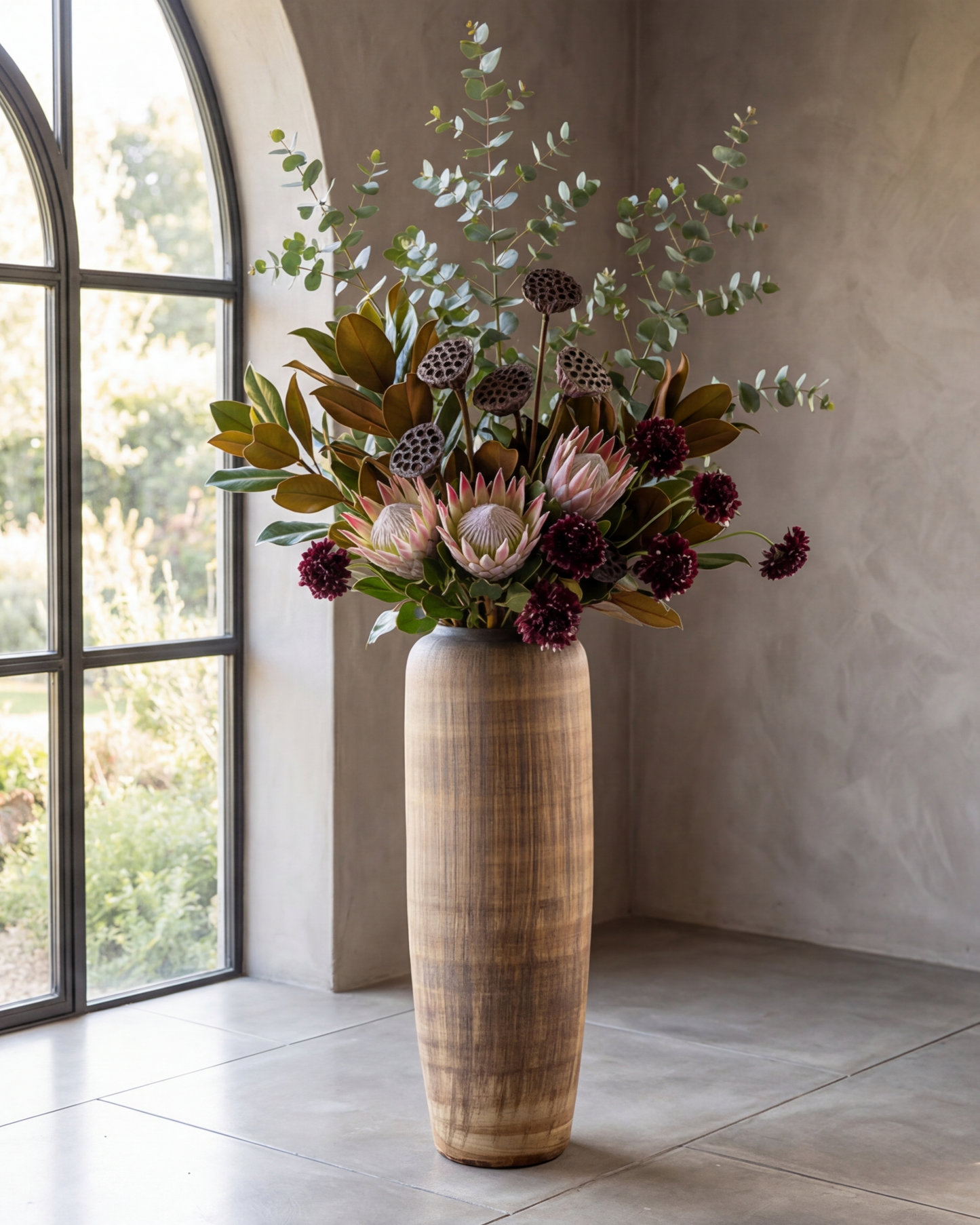 Walnut Wood Finish Floor Vase - Large