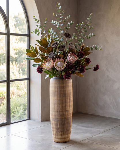 Walnut Wood Finish Floor Vase - Large