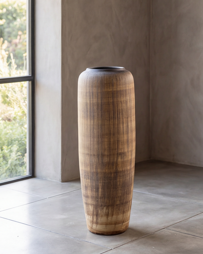 Walnut Wood Finish Floor Vase - Large
