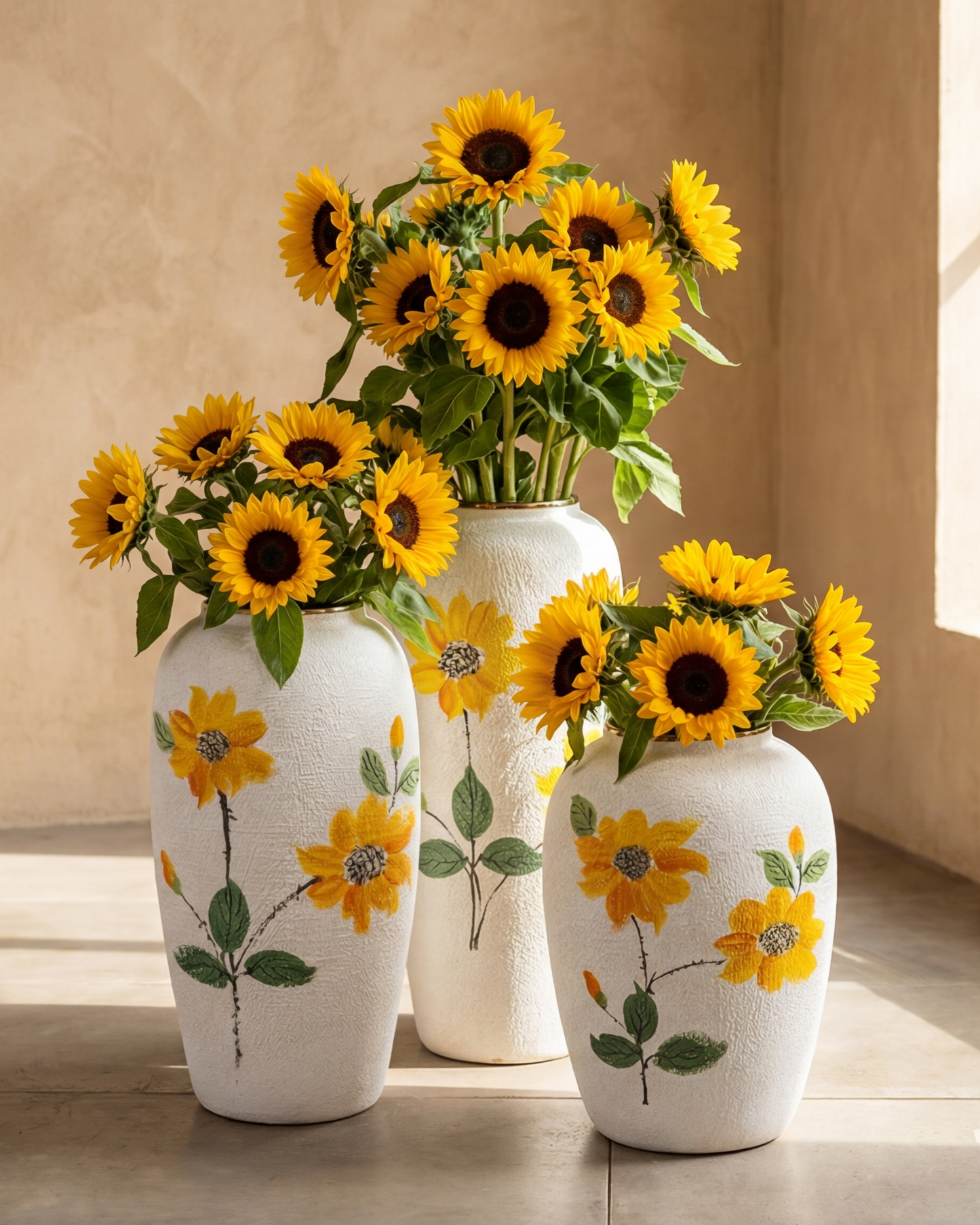 Hand Painted Sunflower Floor Vase - Large