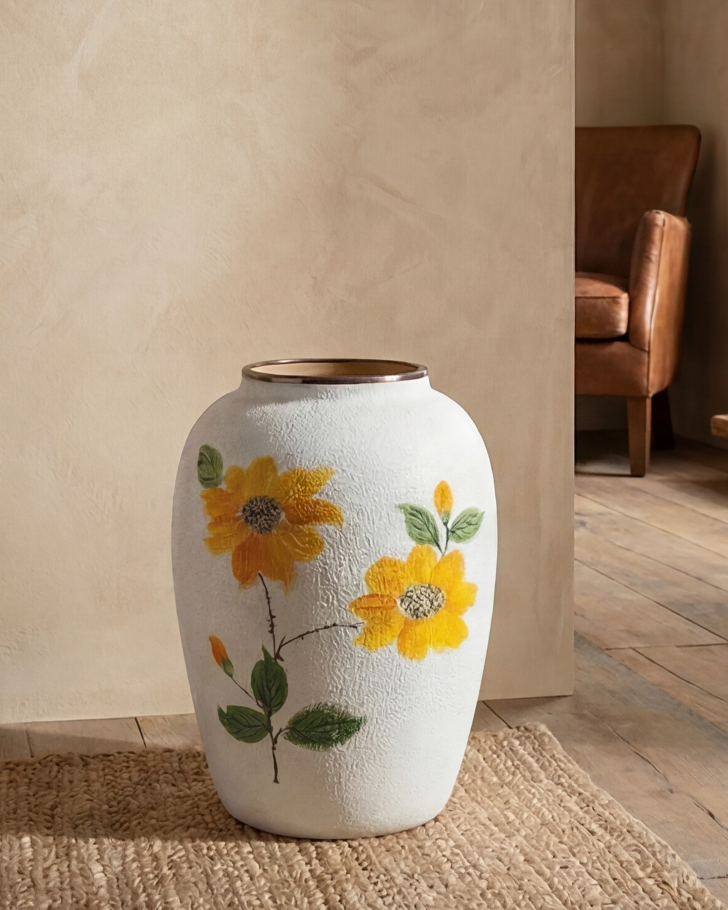 Hand Painted Sunflower Floor Vase - Small