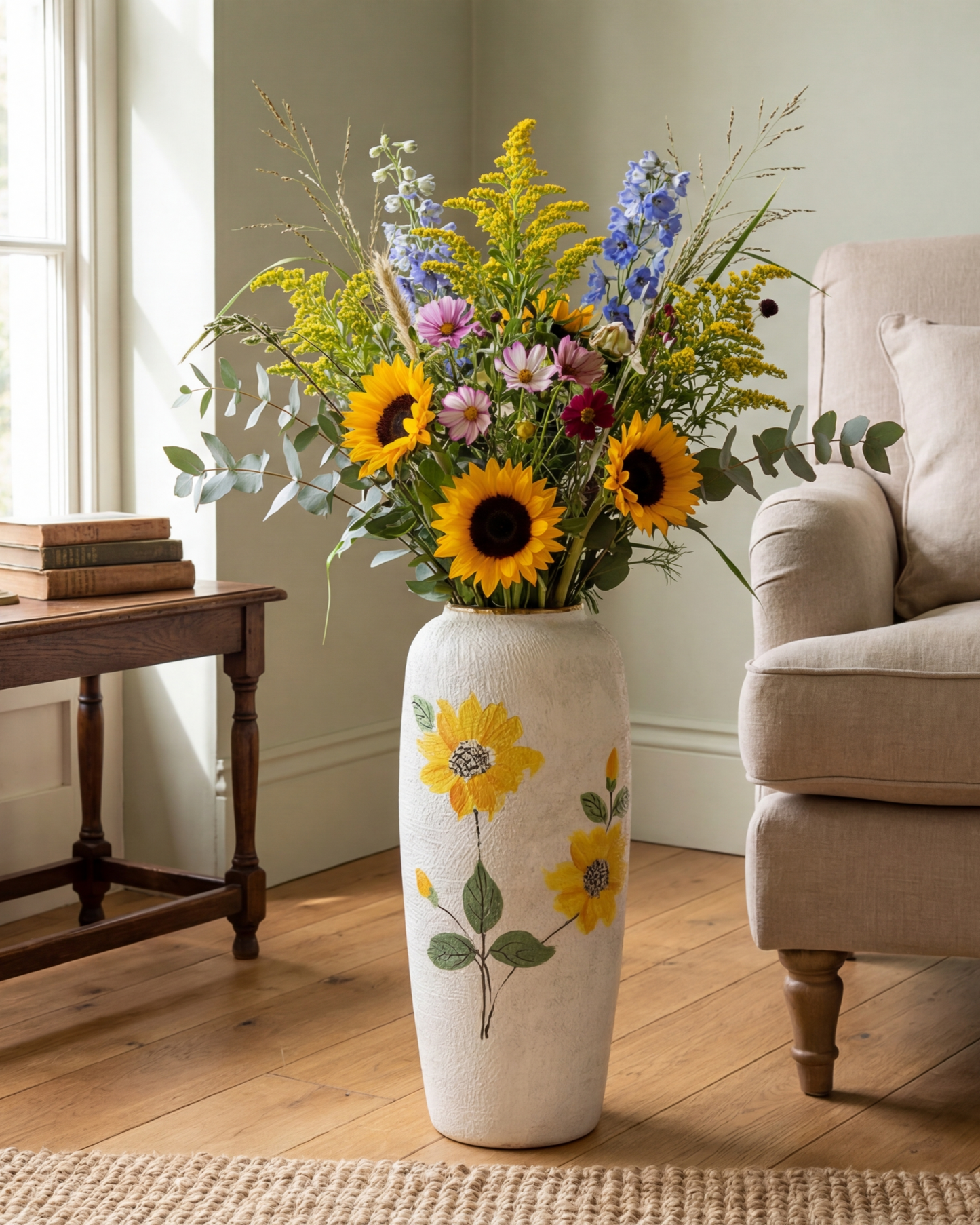 Hand Painted Sunflower Floor Vase - Large