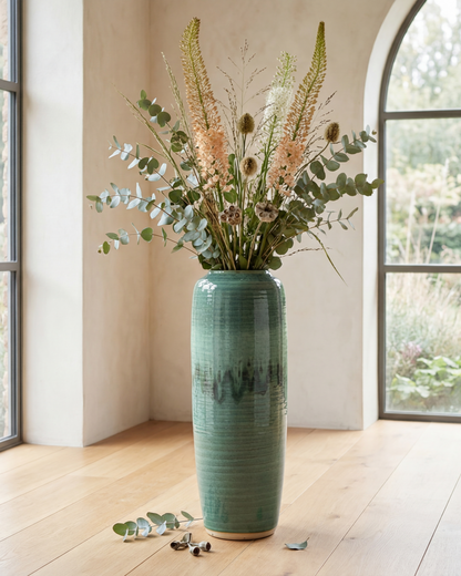 Deep Emerald Textured Floor Vase - Small