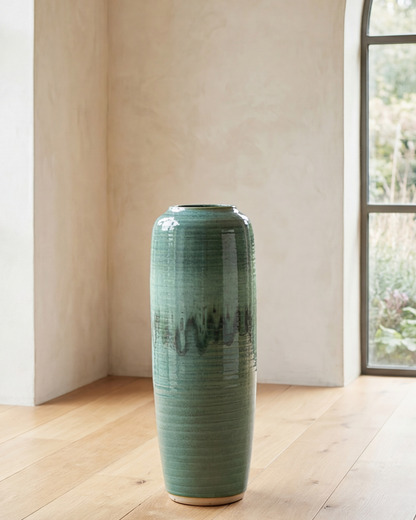 Deep Emerald Textured Floor Vase - Small