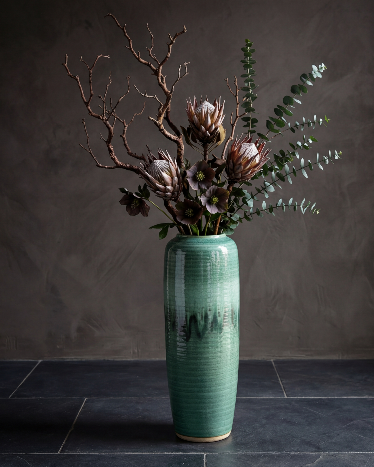 Deep Emerald Textured Floor Vase - Small