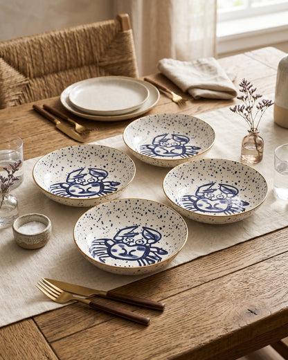 Crab Sketch Pasta Bowl - Set Of 4