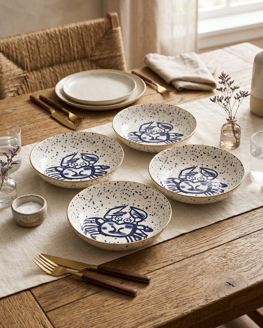 Crab Sketch Pasta Bowl - Set Of 4