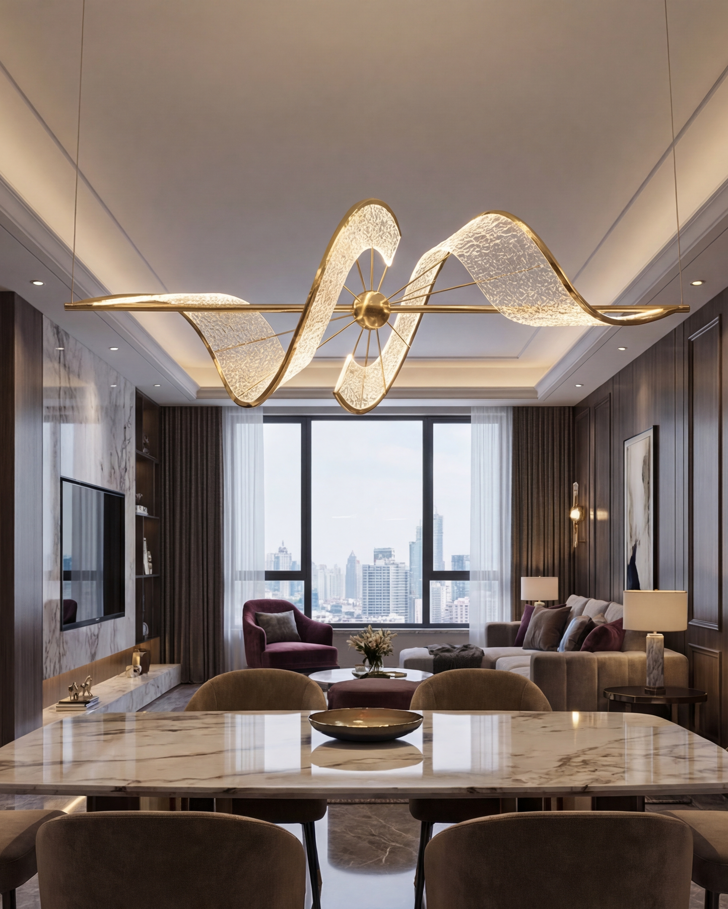 Spiral Crystal Wave Pendant Light