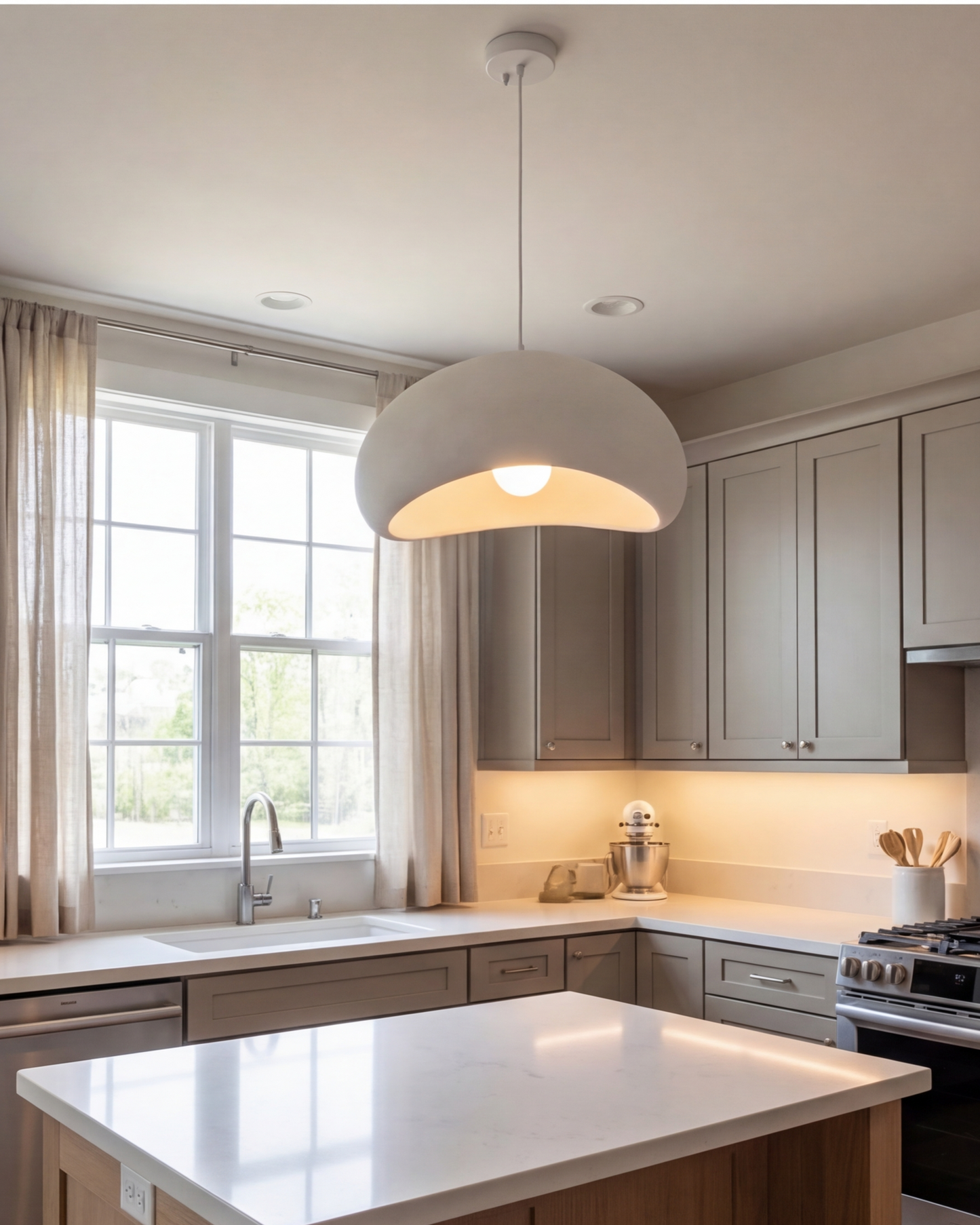 Modern Organic Asymmetrical Dome Pendant Light (White)