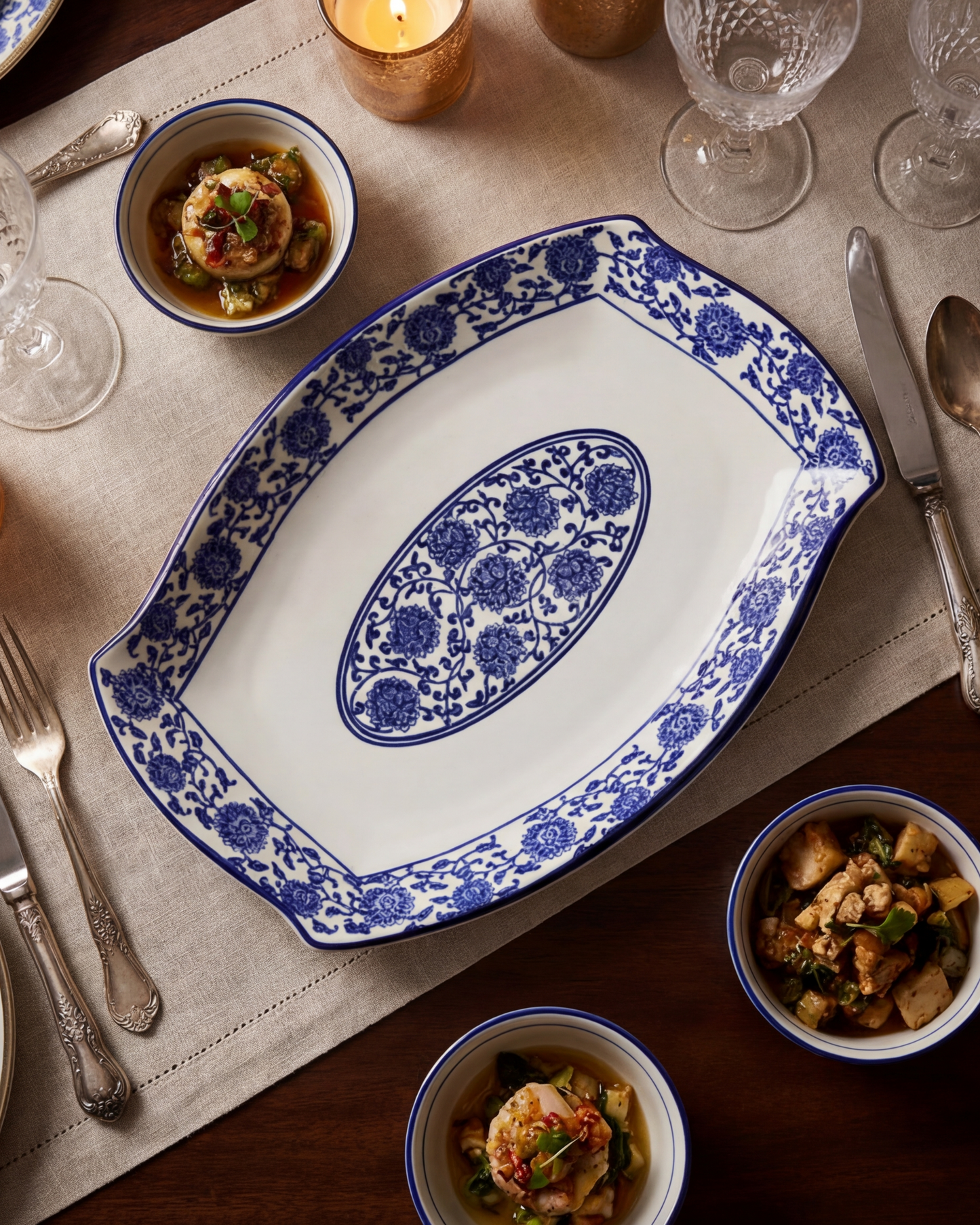 Royal Blue Floral Serving Platter