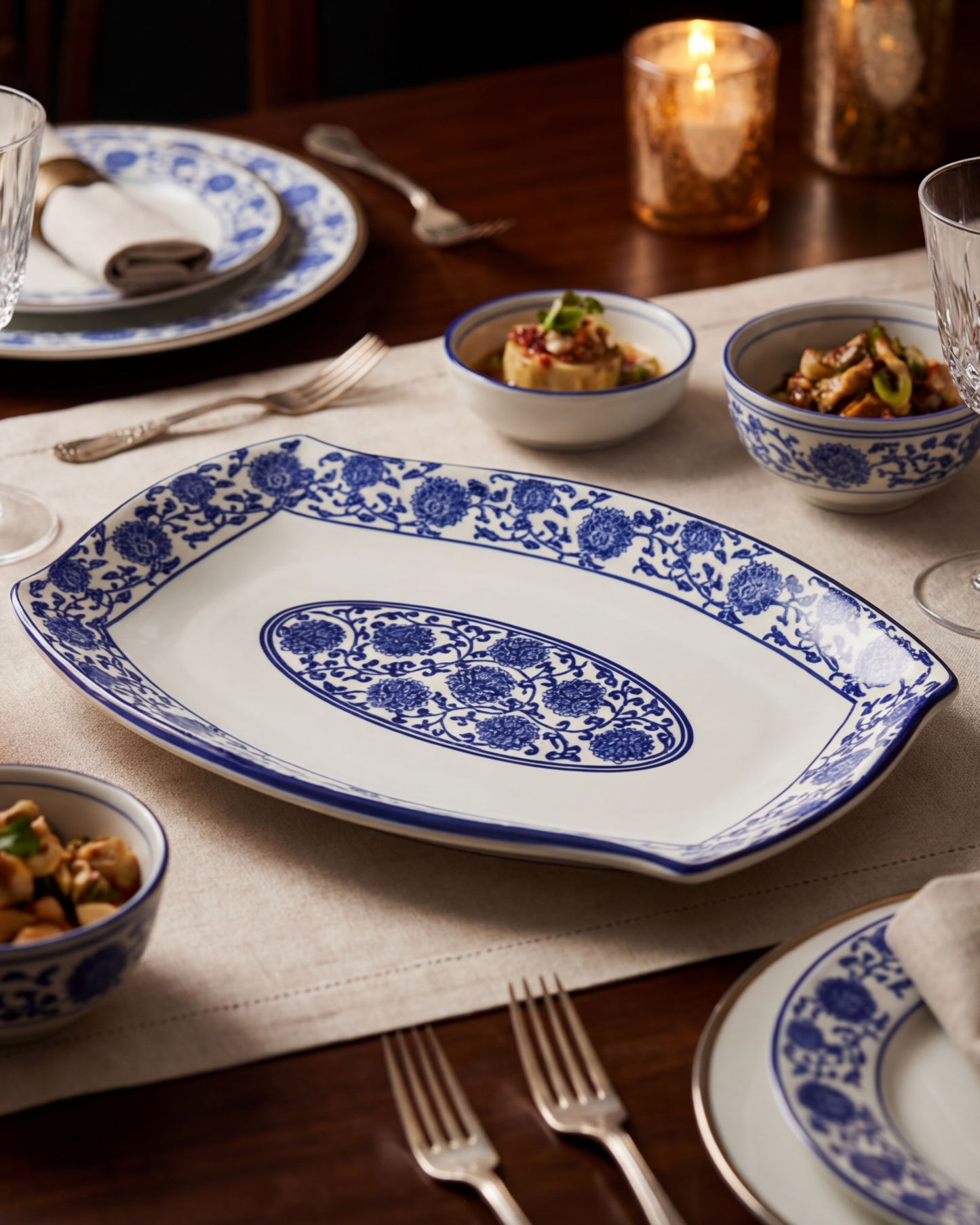 Royal Blue Floral Serving Platter