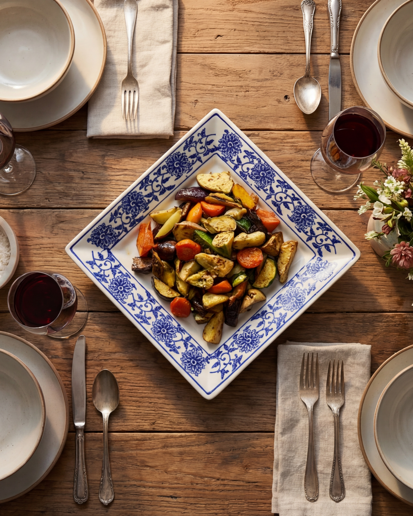 Classic Blue Floral Square Dinner Plate